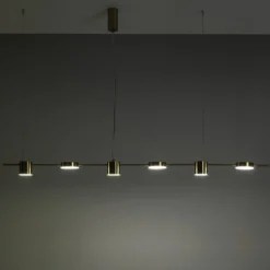 Domino led mind lampadario in alluminio colore ottone anticato opaco regolabile 160x10 h130 cm