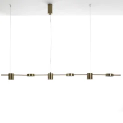 Domino led mind lampadario in alluminio colore ottone anticato opaco regolabile 160x10 h130 cm