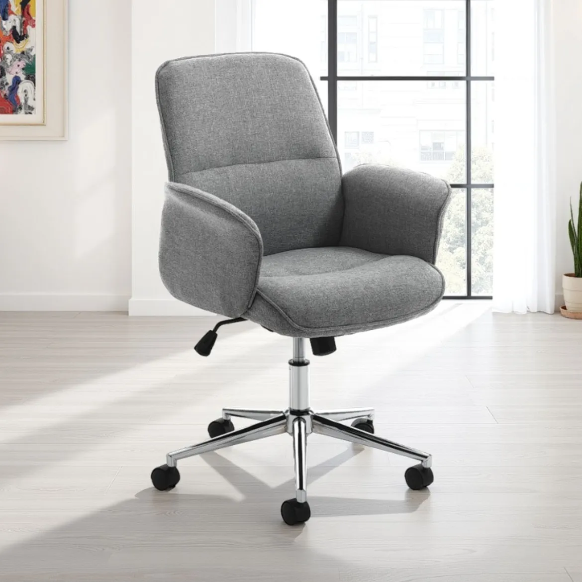 Dony grey poltrona ufficio in tessuto grigio con ruote 62x62 h 92/100 cm