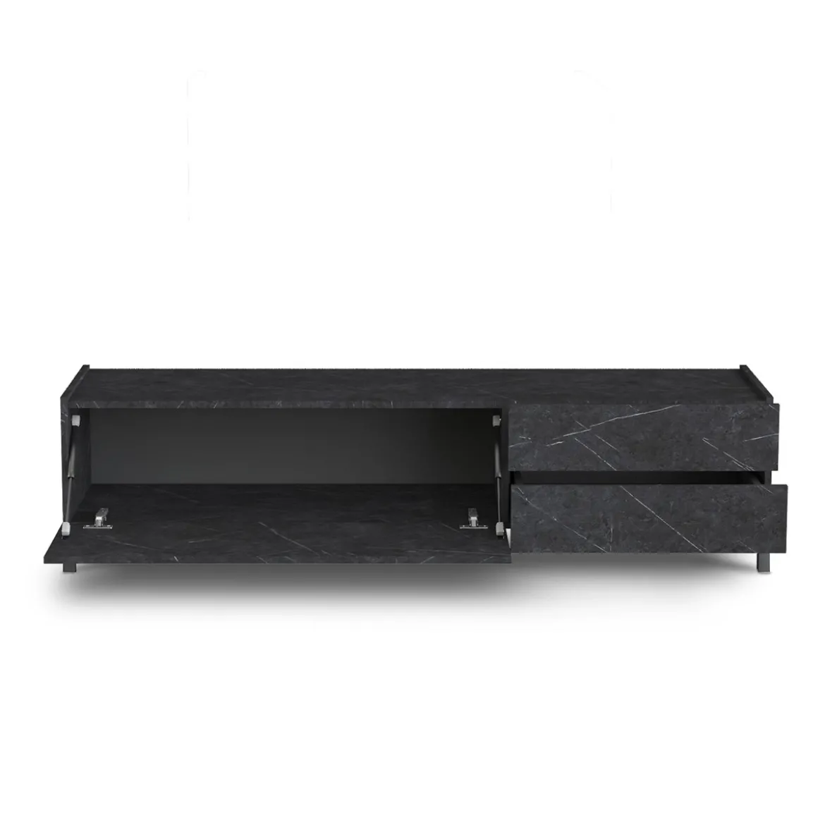 Eddy black marble porta tv 1 anta ribalta e 2 cassetti finitura marmo nero opaco 160x40xh42 cm