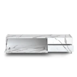 Eddy white marble porta tv 1 anta ribalta e 2 cassetti finitura marmo bianco opaco calacatta 160x40xh42 cm