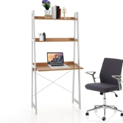 Edmond desk libreria computer laccata bianco opaco e finitura rovere 80x45xh170 cm