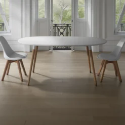 Ego Wood Tavolo Ovale Allungabile verniciato top bianco opaco e gambe in legno massello finitura rovere 170-220-270 x 105 cm