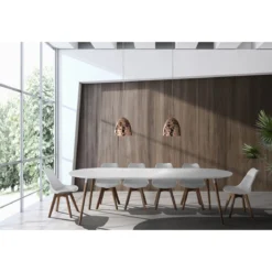 Ego Wood Tavolo Ovale Allungabile verniciato top bianco opaco e gambe in legno massello finitura rovere 170-220-270 x 105 cm
