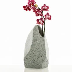 Ekko-a vaso in ceramica effetto pietra colore grigio finitura opaca 17x18x27 cm