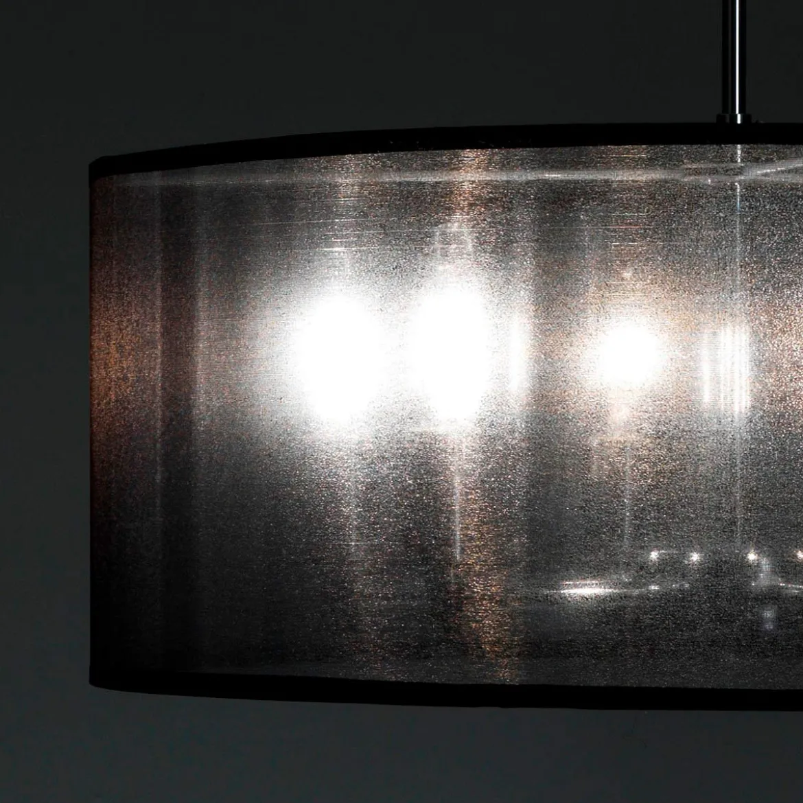 Elizabetha lampadario 6 luci in metallo cromato con paralume effetto organza argento e filo regolabile d50 h20 cm