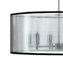 Elizabetha lampadario 6 luci in metallo cromato con paralume effetto organza argento e filo regolabile d50 h20 cm