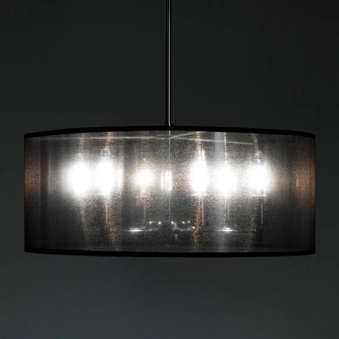 Elizabetha lampadario 6 luci in metallo cromato con paralume effetto organza argento e filo regolabile d50 h20 cm