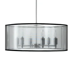 Elizabetha lampadario 6 luci in metallo cromato con paralume effetto organza argento e filo regolabile d50 h20 cm