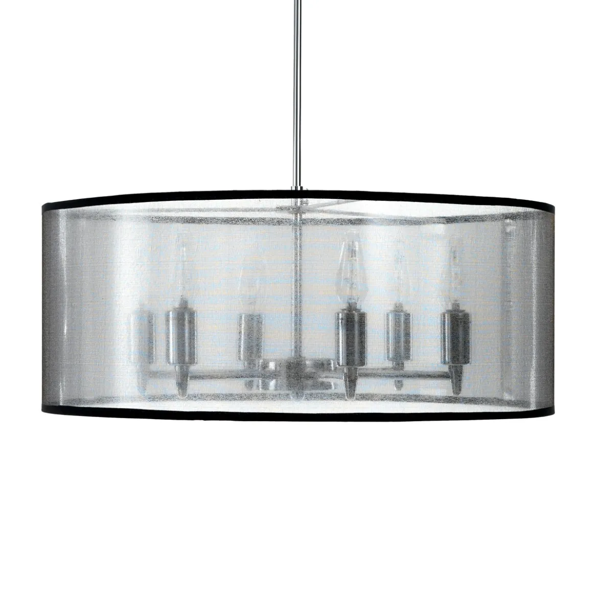 Elizabetha lampadario 6 luci in metallo cromato con paralume effetto organza argento e filo regolabile d50 h20 cm