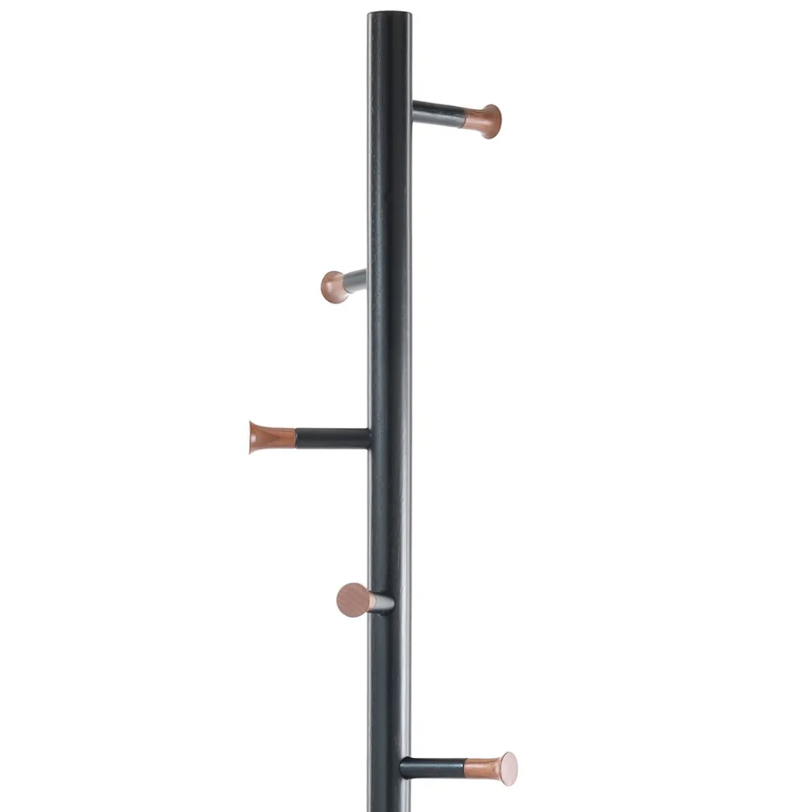 Feelo appendiabiti in metallo nero opaco e pomelli legno finitura noce h175xd36 cm