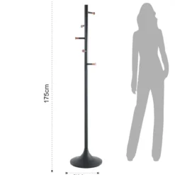 Feelo appendiabiti in metallo nero opaco e pomelli legno finitura noce h175xd36 cm