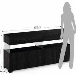 Float black wood madia 4 ante 2 cassetti finitura rovere nero e vetro 172x40xh81 cm