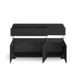Float black wood madia 3 ante 2 cassetti finitura rovere nero e vetro 129x40xh81 cm