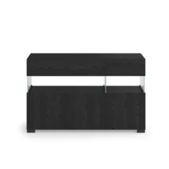 Float black wood madia 3 ante 2 cassetti finitura rovere nero e vetro 129x40xh81 cm