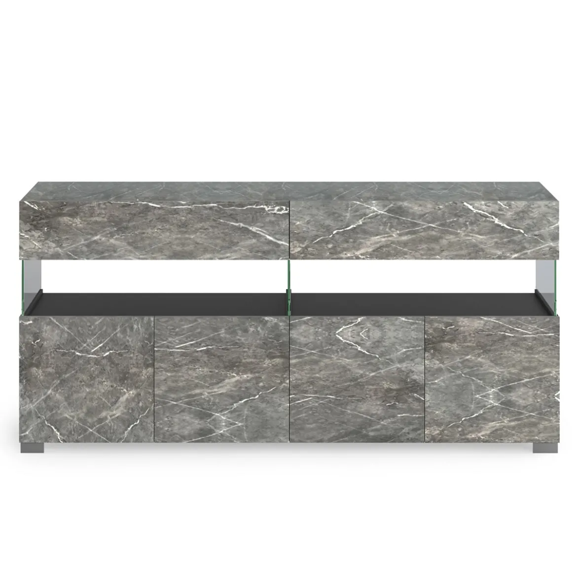 Float marble madia 4 ante 2 cassetti finitura marmo grigio antracite opaco e vetro 172x40xh81 cm