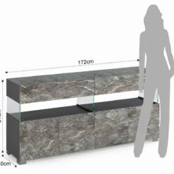 Float marble madia 4 ante 2 cassetti finitura marmo grigio antracite opaco e vetro 172x40xh81 cm