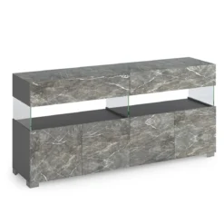 Float marble madia 4 ante 2 cassetti finitura marmo grigio antracite opaco e vetro 172x40xh81 cm