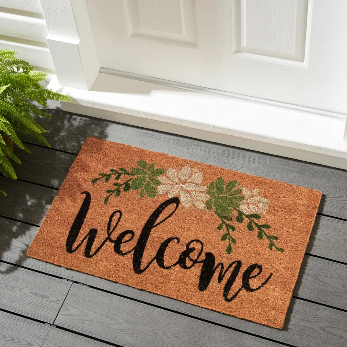 Flower zerbino in fibre di cocco e pvc antiscivolo fantasia flower cm 45x75x2