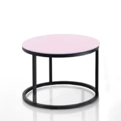 Gabriel evo set 2 tavolini piano con vetro cipria / nero in acciaio verniciato nero opaco d50 d70 cm