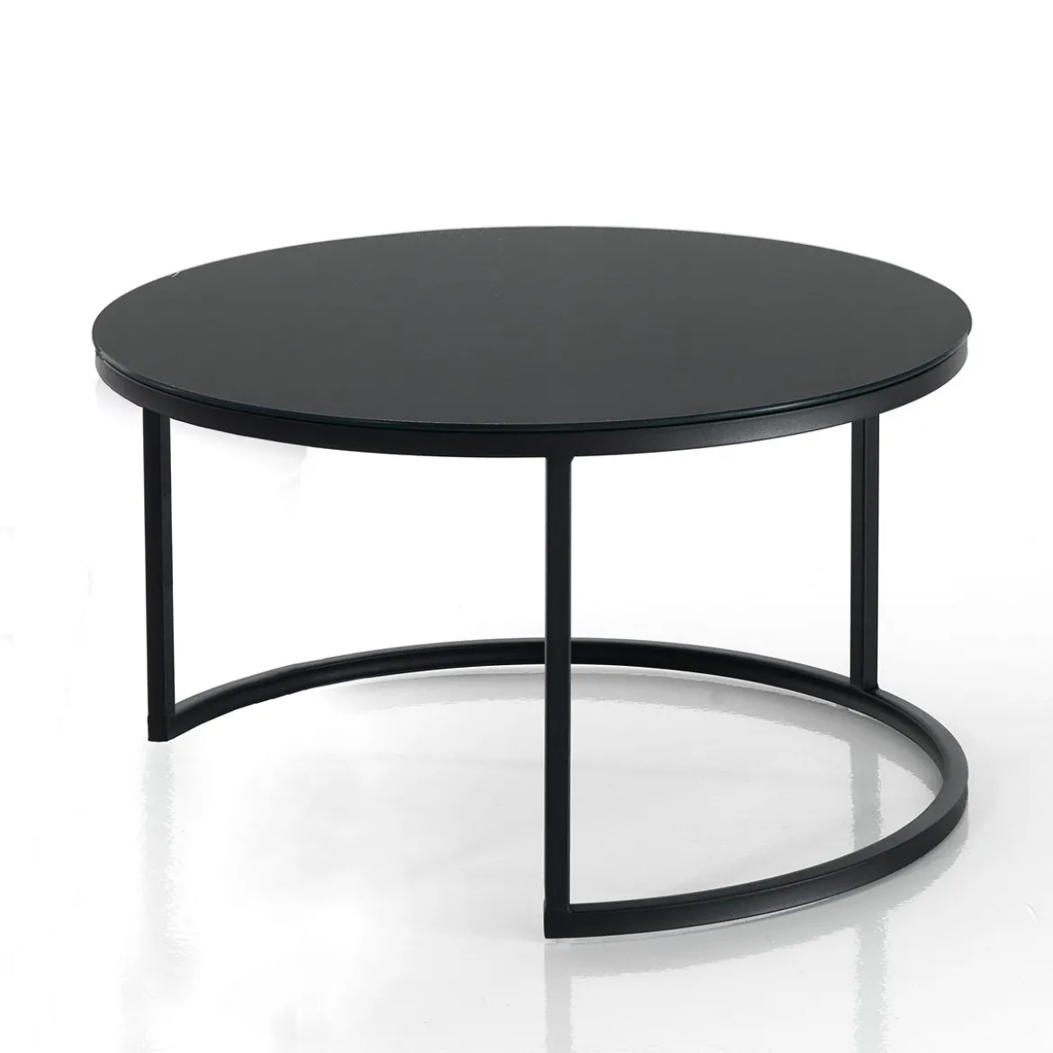 Gabriel evo set 2 tavolini piano con vetro cipria / nero in acciaio verniciato nero opaco d50 d70 cm