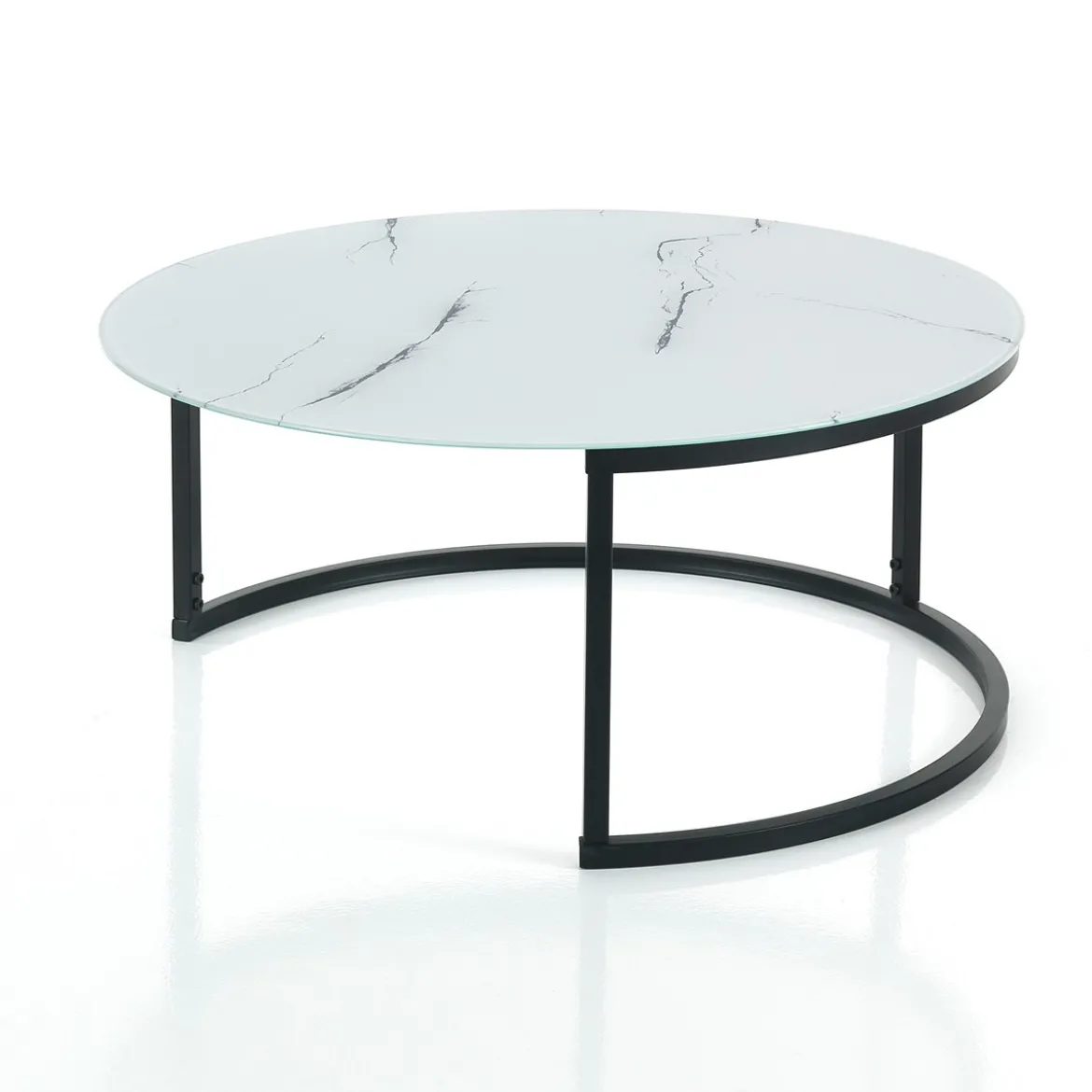 Gabriel evo tavolino grande piano in vetro effetto marmo bianco h35 d80 cm