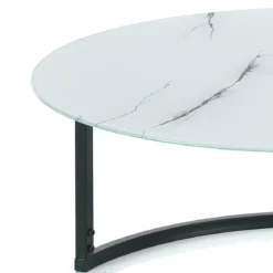 Gabriel evo tavolino grande piano in vetro effetto marmo bianco h35 d80 cm