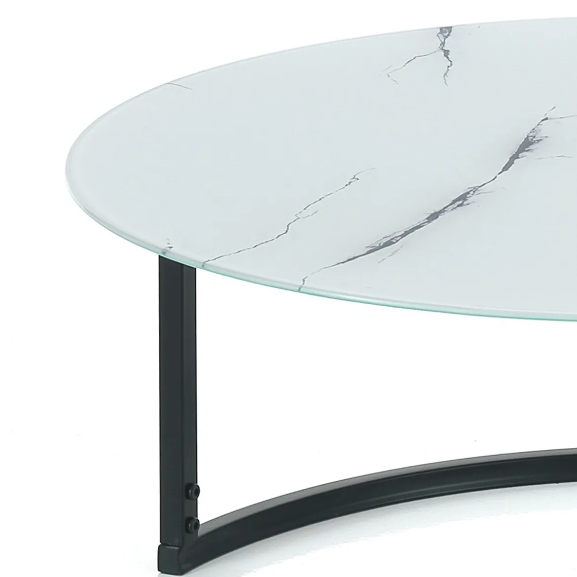 Gabriel evo tavolino grande piano in vetro effetto marmo bianco h35 d80 cm