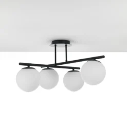 Galaxy black lampadario in metallo nero opaco sfere in vetro bianco opaco cm.60x60 h30 cm