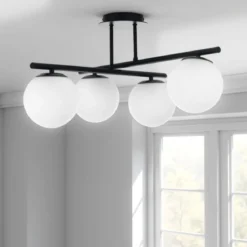 Galaxy black lampadario in metallo nero opaco sfere in vetro bianco opaco cm.60x60 h30 cm