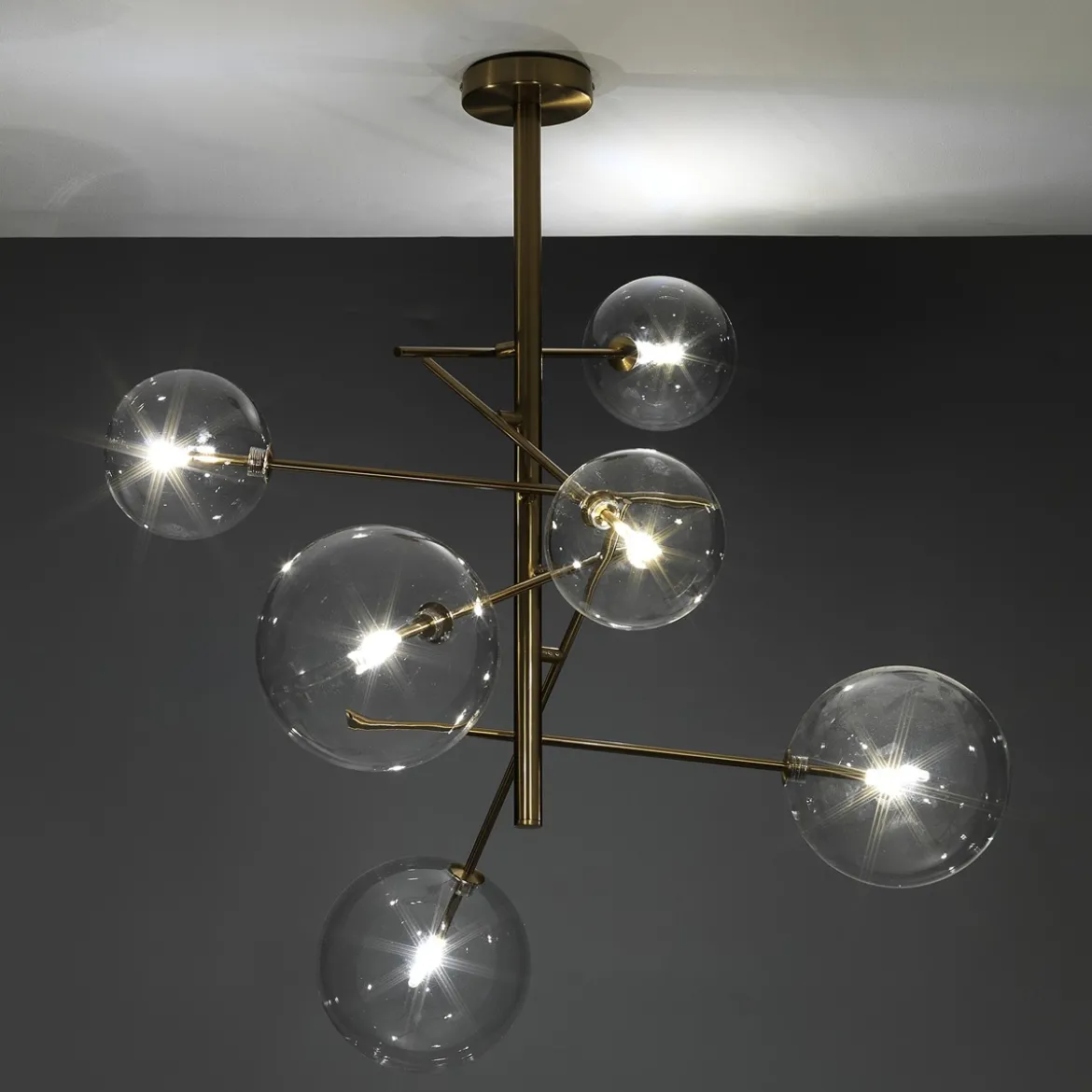 Galaxy lampadario in metallo verniciato ottone con sfere in vetro d80 h80 cm
