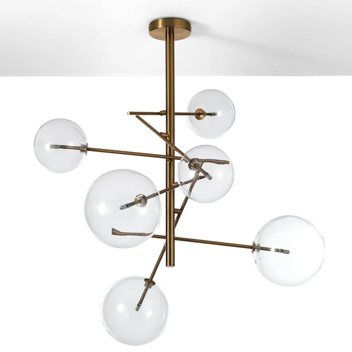 Galaxy lampadario in metallo verniciato ottone con sfere in vetro d80 h80 cm