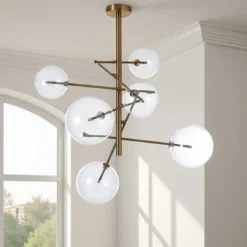 Galaxy lampadario in metallo verniciato ottone con sfere in vetro d80 h80 cm