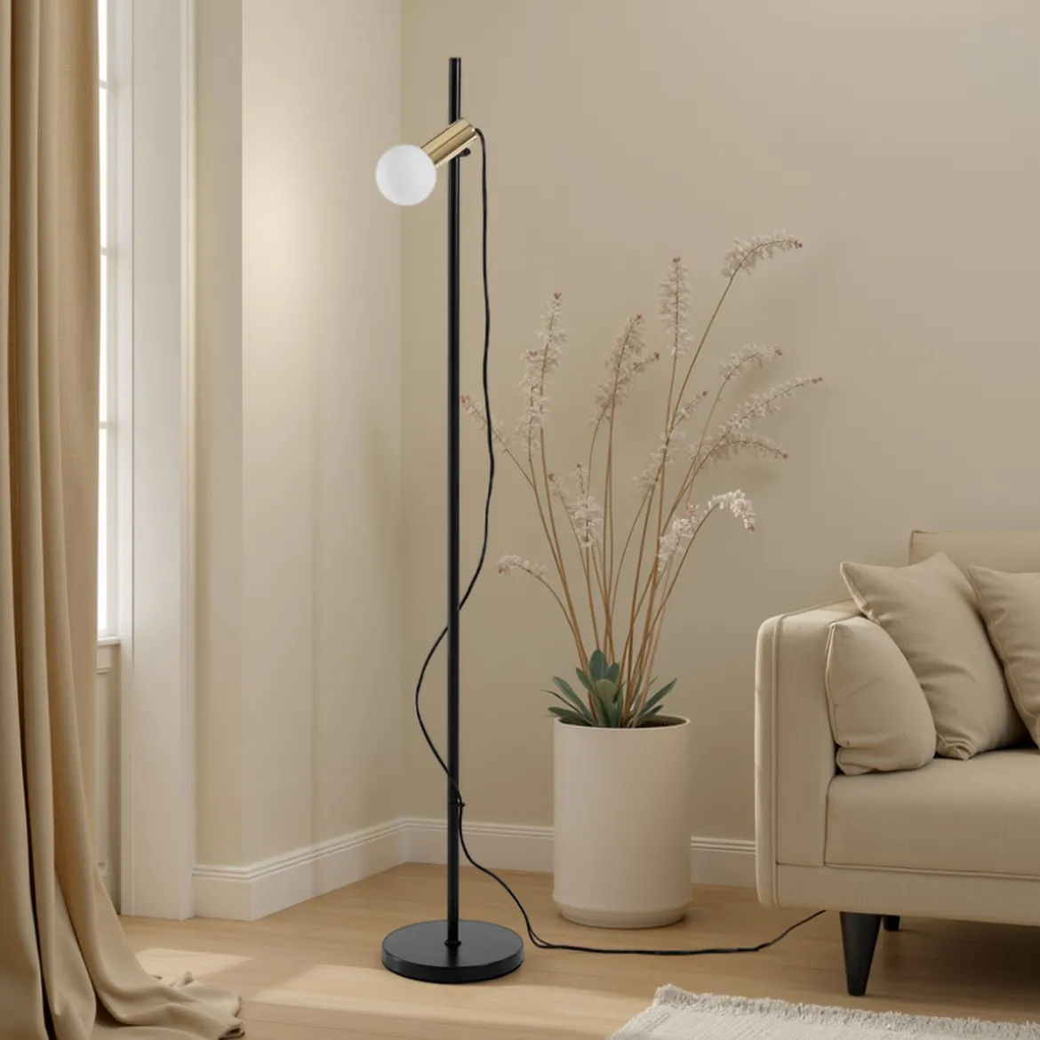 Galaxy piantana in metallo nero opaco e oro lucido d24 h153 cm
