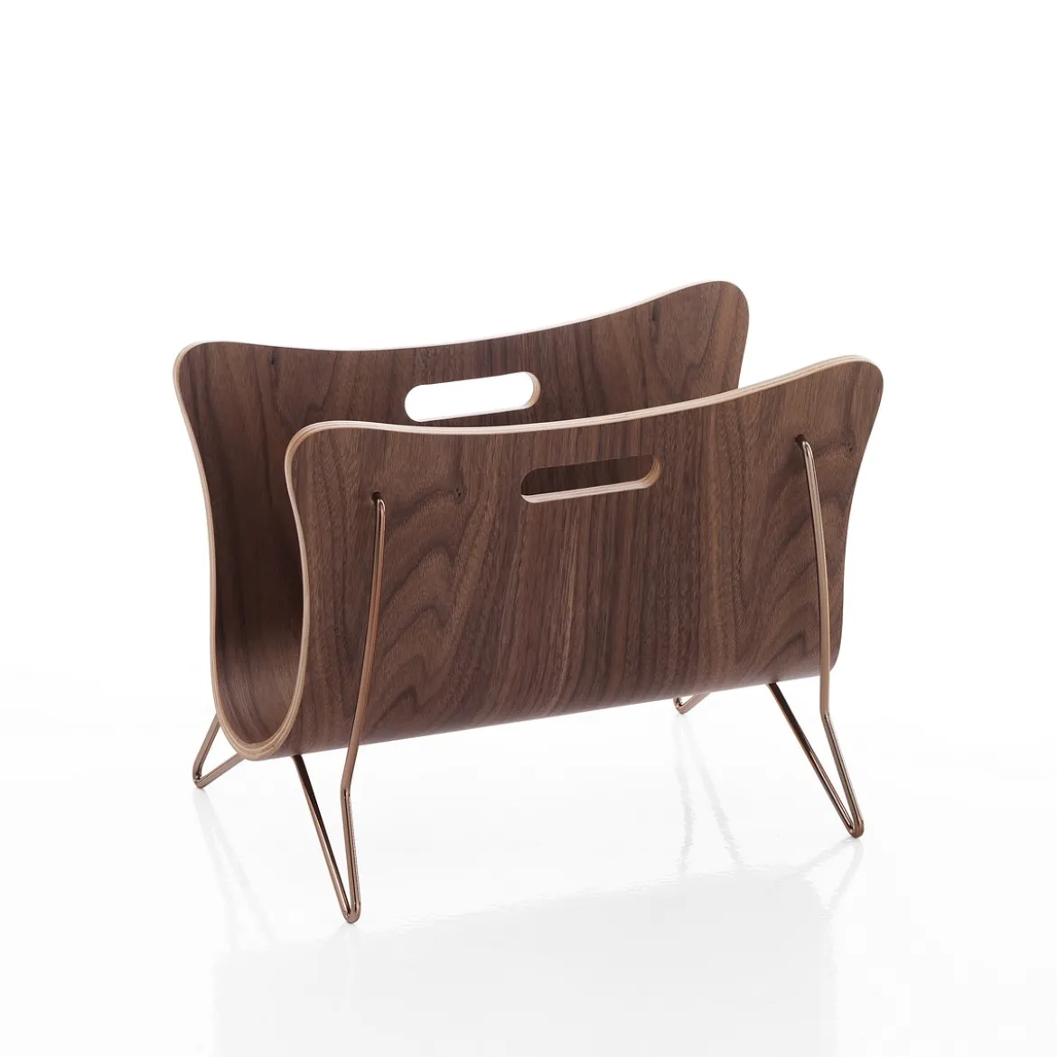 Galla portariviste legno curvato impiallacciato noce e acciaio 37x26xh29 cm