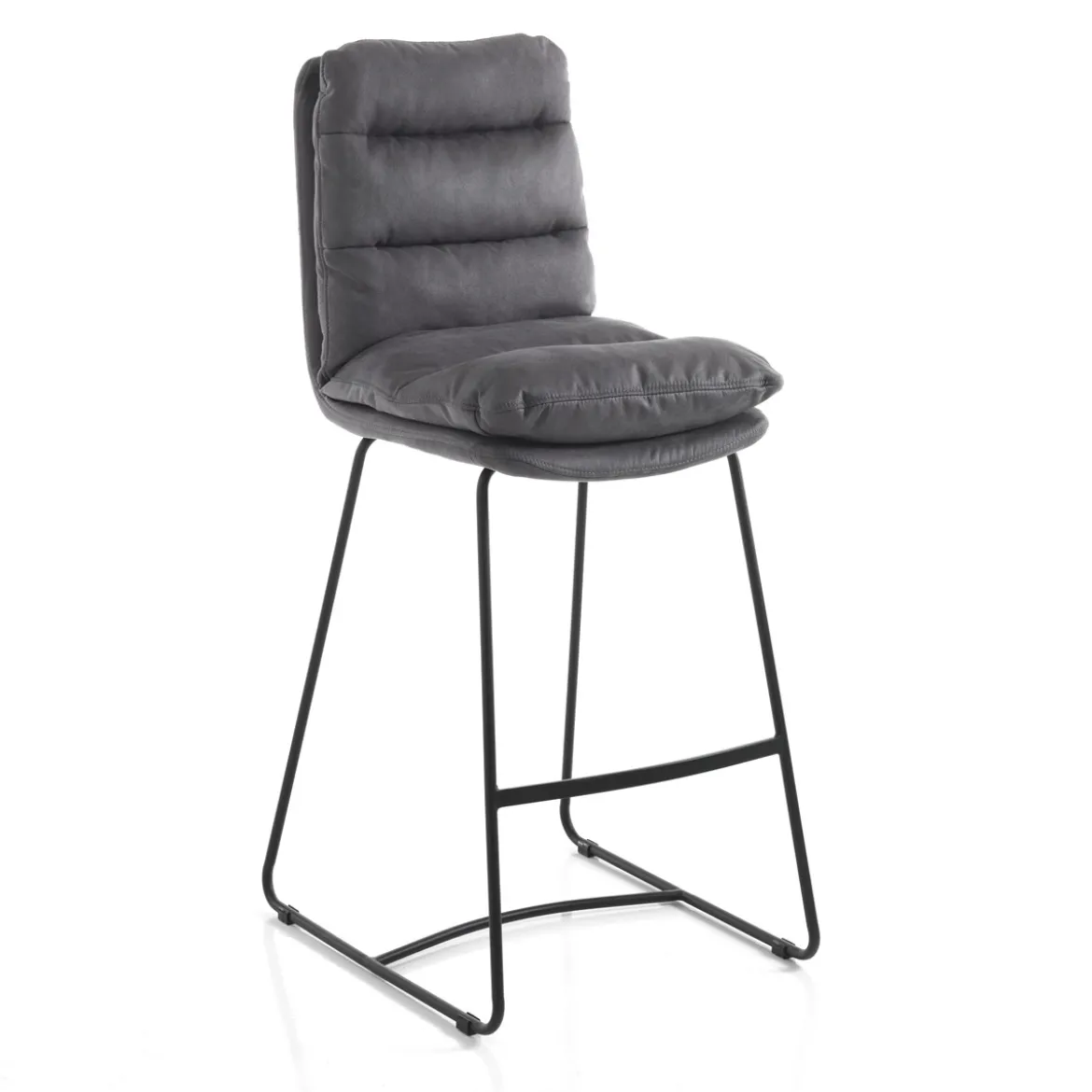 Gana sgabello imbottito madison in microfibra effetto velluto grigio e acciaio nero opaco h110 cm