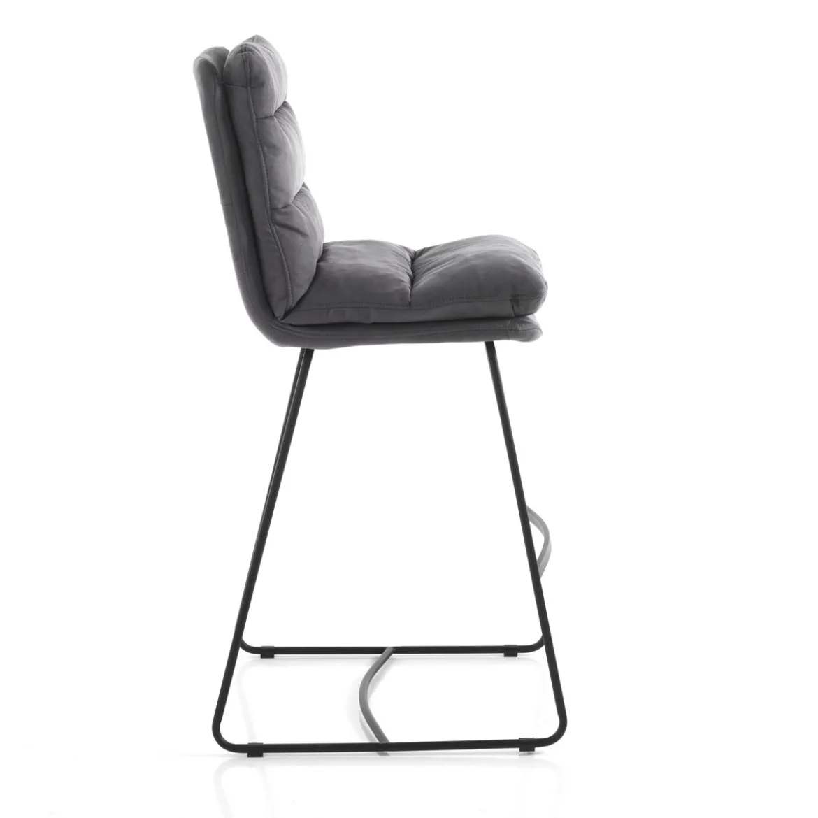 Gana sgabello imbottito madison in microfibra effetto velluto grigio e acciaio nero opaco h110 cm