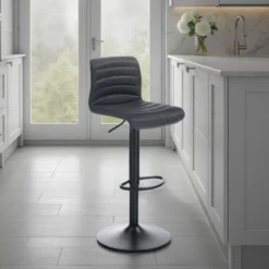 Garbo black sgabello bar in pelle sintetica effetto invecchiato colore nero regolabile in altezza h86/106 l40 p48 cm