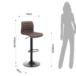Garbo brown sgabello da bar in pelle sintetica marrone e acciaio nero cm h86/106 l40 p48