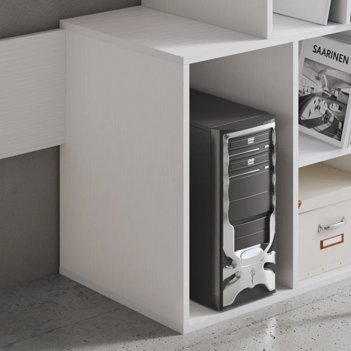 Ghea Scrivania / Libreria finitura Larice Bianco, 158 x 39.5 x h 135 cm