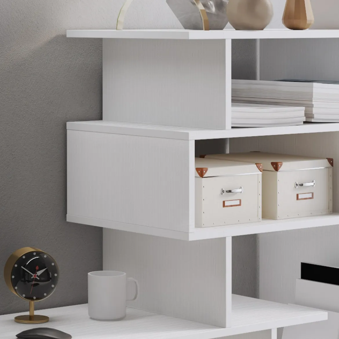 Ghea Scrivania / Libreria finitura Larice Bianco, 158 x 39.5 x h 135 cm