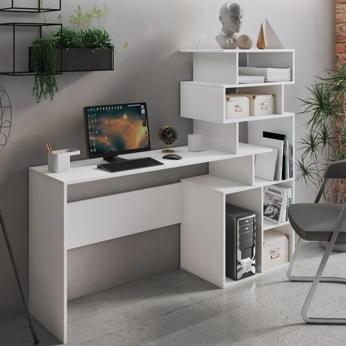Ghea Scrivania / Libreria finitura Larice Bianco, 158 x 39.5 x h 135 cm