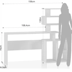 Ghea Scrivania / Libreria finitura Larice Bianco, 158 x 39.5 x h 135 cm