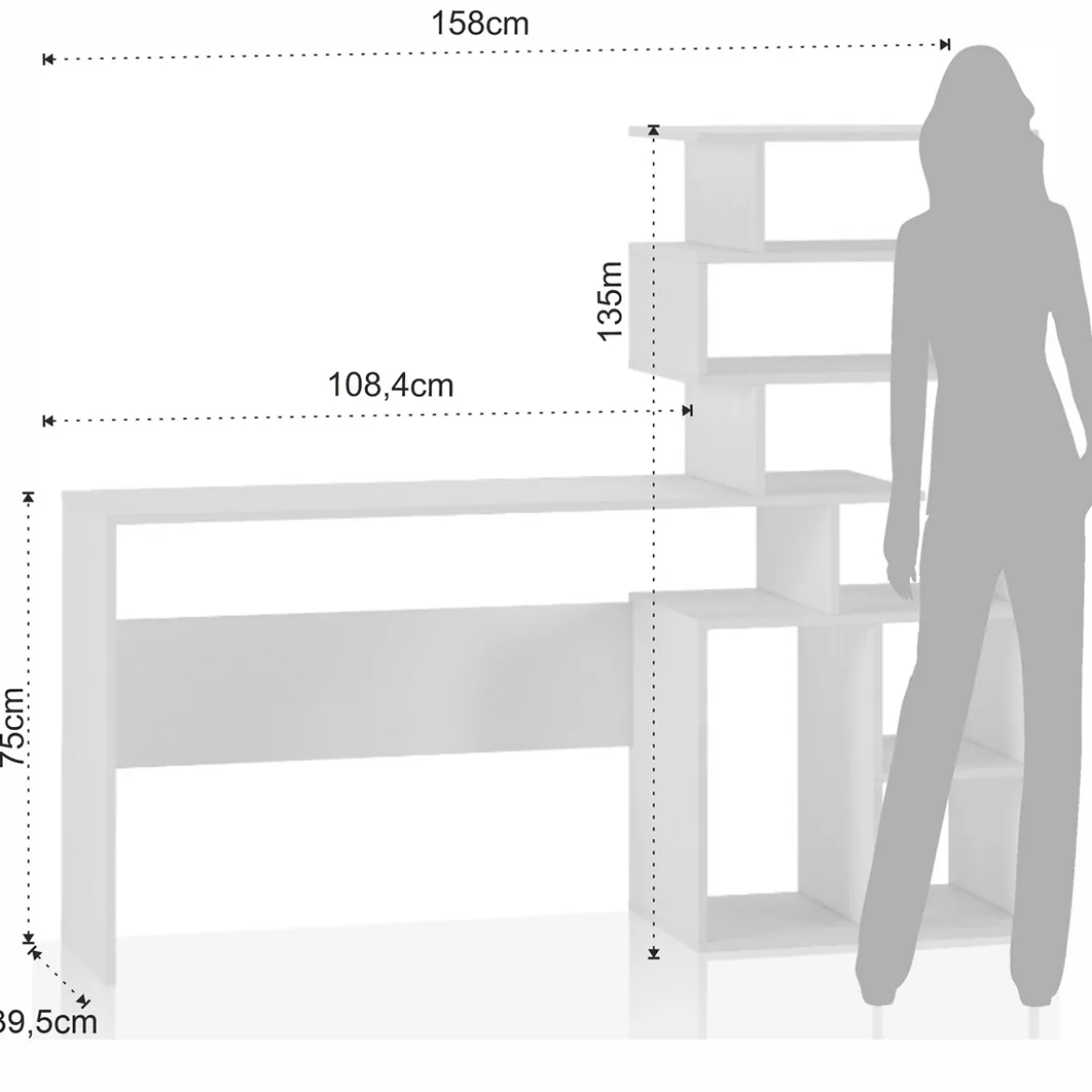 Ghea Scrivania / Libreria finitura Larice Bianco, 158 x 39.5 x h 135 cm
