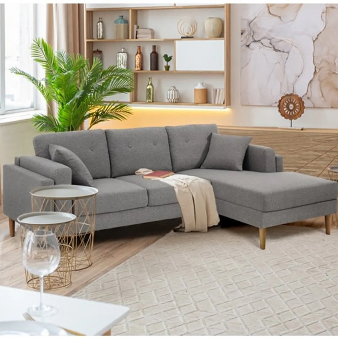 Giada divano angolare rivestito in tessuto grigio l230 p85/148 h85 cm