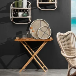 Girija tavolino ripiegabile con vassoio rimuovibile in teak e rattan 76x45xh69 cm