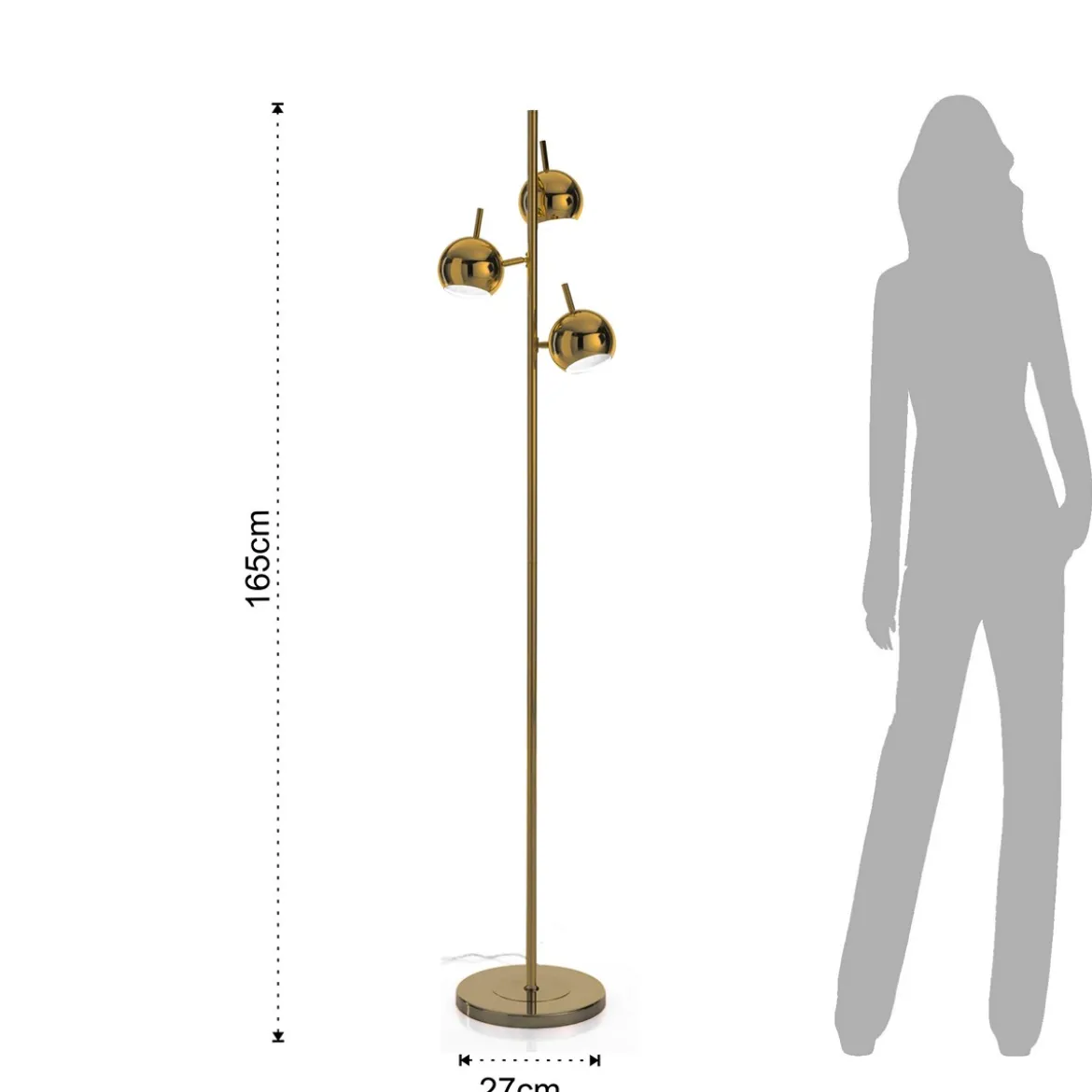 Globe brass lampada da terra in acciaio finitura ottone cm d27 h165