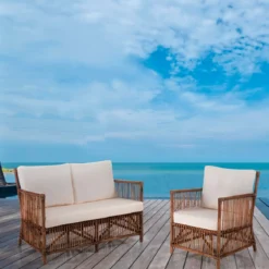 Granada white divano 2 posti in rattan con cuscini in cotone per interno/esterno 116x70xh84 cm
