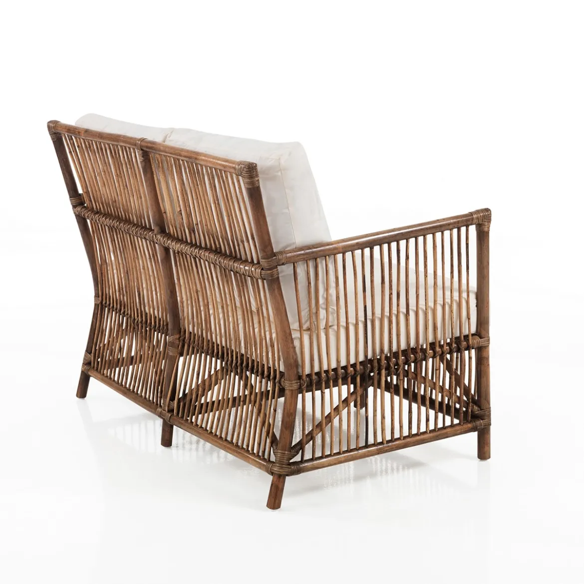 Granada white divano 2 posti in rattan con cuscini in cotone per interno/esterno 116x70xh84 cm