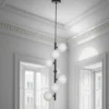 Grapes lampadario in acciaio nero opaco 7 sfere vetro bianco opaco 30x30xh75 cm